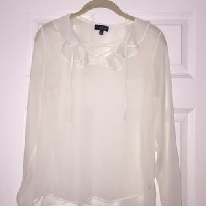 Sheer white lace up blouse